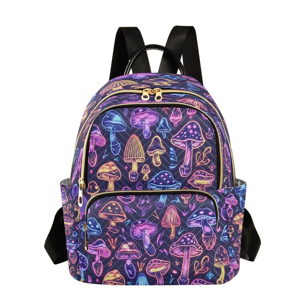 6551 Purple Mushrooms Mini Backpack Purse Travel Bag Lightweight Shoulder